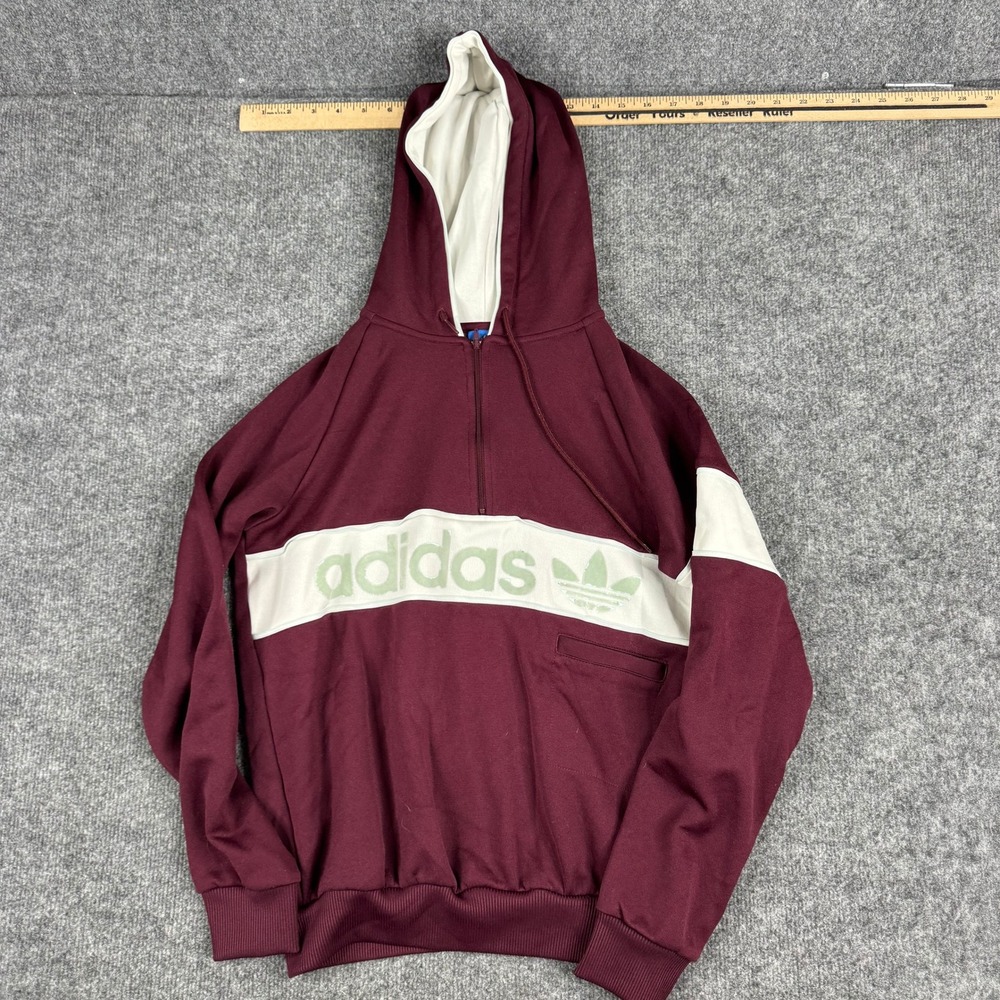 Adidas Hoodie Womens Size XS Burgundy Half Zip Trefoil Logo Pullover Sporty